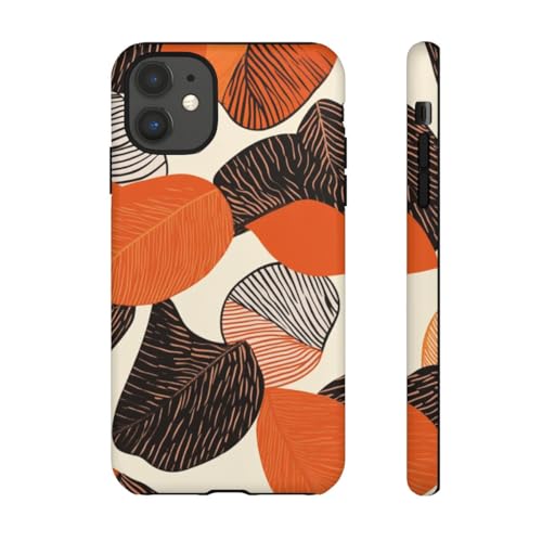 Coque mate iPhone 11 feuilles d'automne orange motif abstrait chic