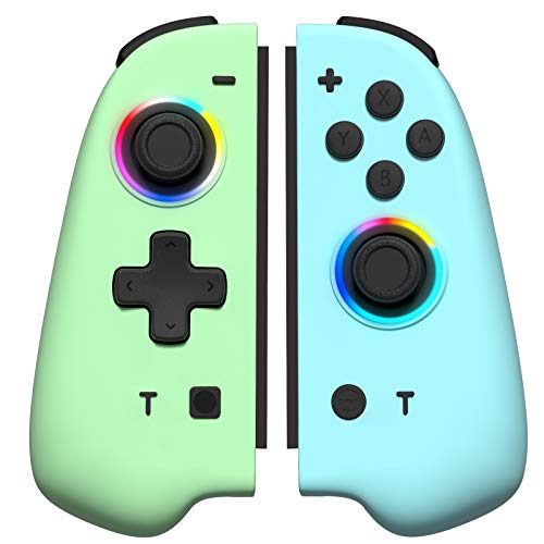 Joycon Replacement for Nintend Switch Controller,L/R Joycons Switch Controller Support Adjustable Colourful LED,Joy Cons Controllers with Turbo,Motion and Vibration Functions (Green and Blue)
