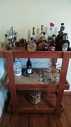 Image of 3-Tier Solid Wood Rolling Bar Cart, Wine Serving Cart with Wheels and Seasoning Rack, Ideal for Dining Room Trolley (3 Tier, Brown Polish) (Style 9)
