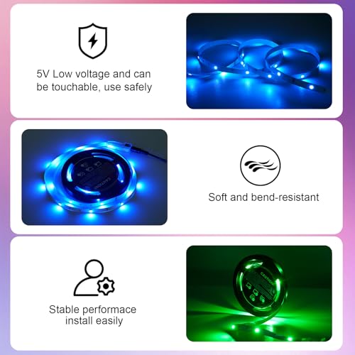Image of TV LED Backlights, 10ft LED Strip Lights Behind TV USB Operated Color Changing for 46-65 Inch TV RGB 5050 LED Tape Lights with IR Remote Controller and Dimmable (Pack of 2)