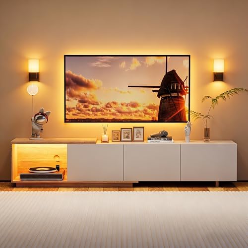 Mueble TV Extensible con Luces LED Inteligentes, Soporte para TV ...