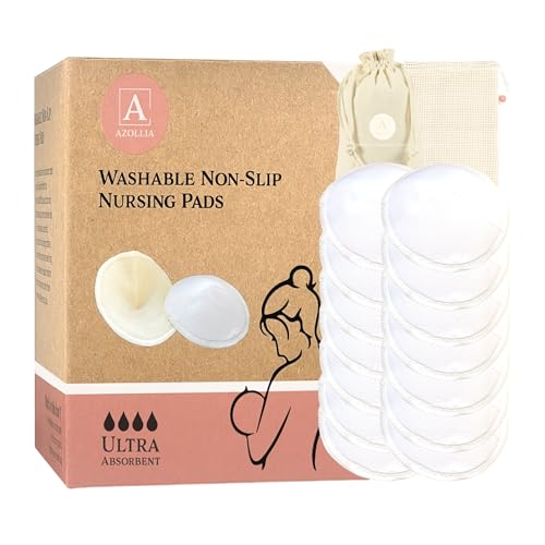 Non-Slip Nursing Pads, 14 Washable Organic Cotton Leakproof Breas...