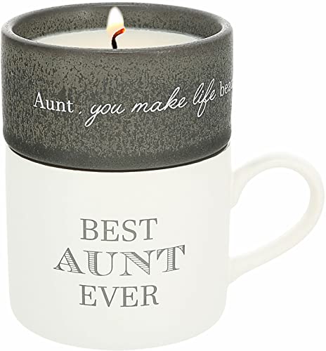 Pavilion - Best Aunt Ever - 4 Oz Candle & 10.8 Oz Mug Gray & Cream Neutral Stackable To: From: Tag Gift Set