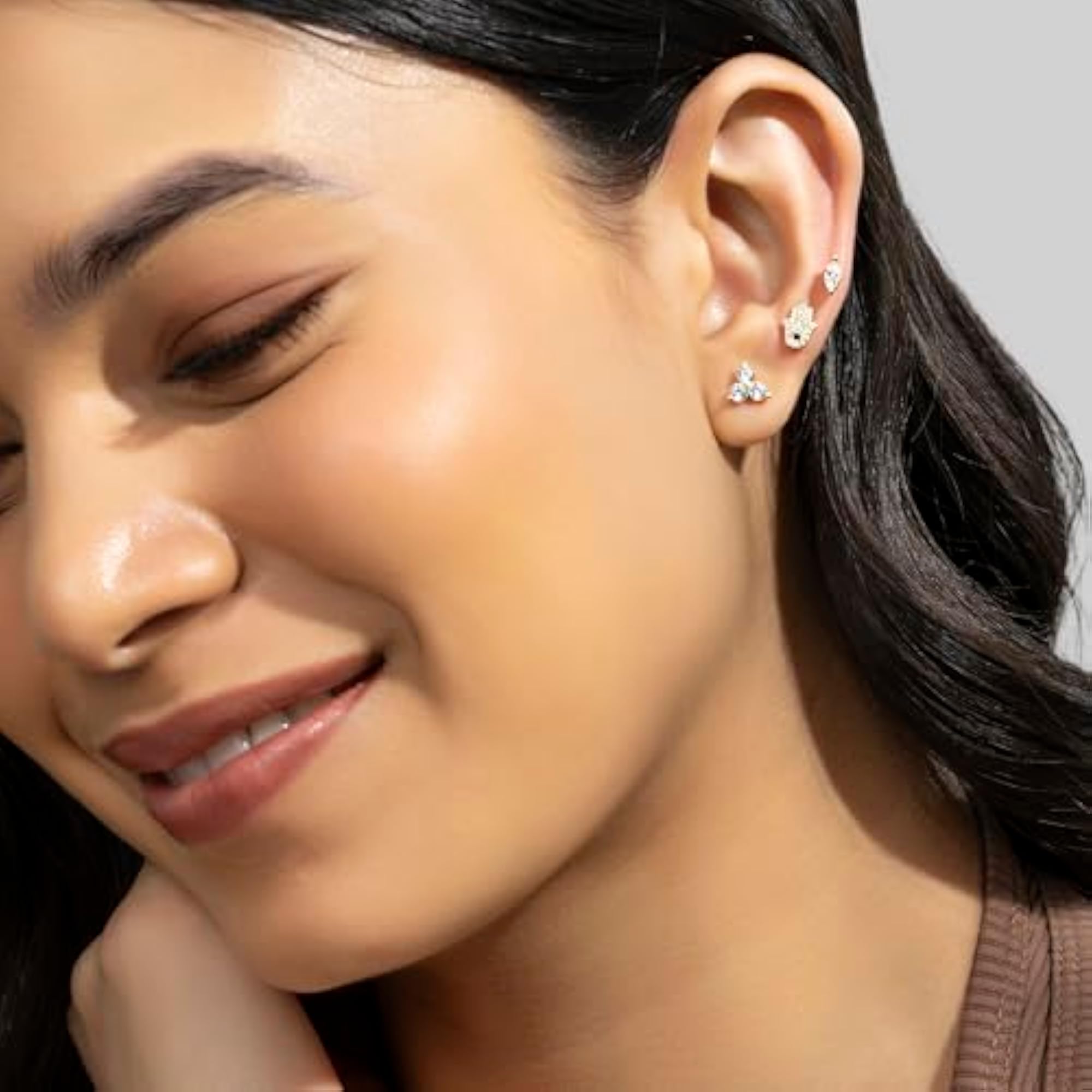 Small 14K Plated 3 Diamond Zircon Flatback Studs for Women