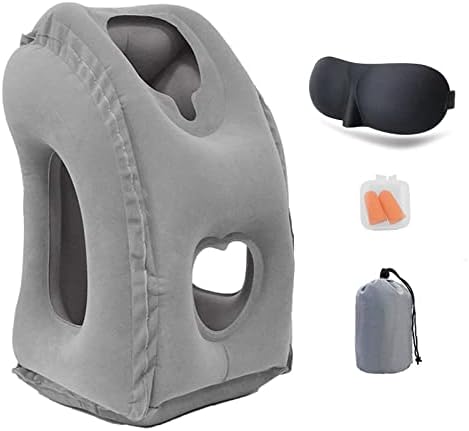 Ajlrq Inflatable Travel Pillow, Inflatable Airplane Neck Pillow for Sleeping to Avoid Neck and Shoulder Pain, Inflatable Travel Neck Pillow with Free Eye Mask/Earplugs (Grey)
