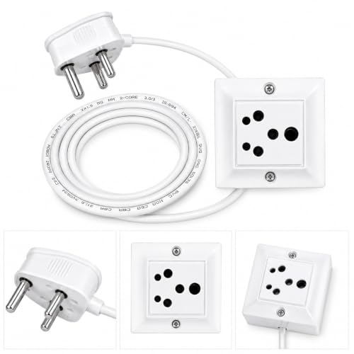 Image of ArshRaj Electronics 16A Heavy Duty Power Extension Board | Single Socket | 1.5 Sq.mm Pure Copper Wire | 2 Meter Cable | 3 Pin Plug Top | Extension Board for Home, Kitchen, Office & Heavy Appliances
