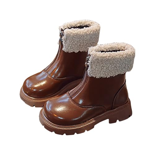 IWIHMIV Toddler Girl Ankle Boots Winter Leather Short Riding Boots with Zipper Fashion Non Slip Warm Cotton Boots