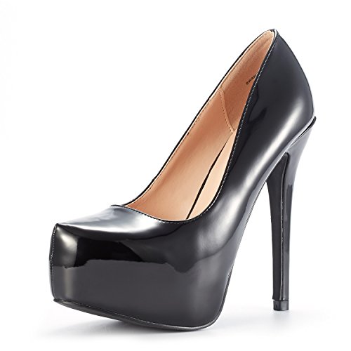 DREAM PAIRS Women's Swan-30 Black Pat High Heel Plaform Dress Pump Shoes Size 6 M US