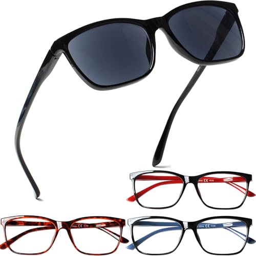Image of Henotin 4 Pack Ladies Reading Glasses Blue Light Blocking Spring Hinge Readers Anti Eyestrain Computer Eyeglasses (Multicolor-5, 3.5)