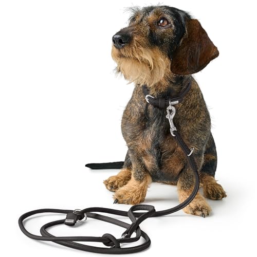 Hunter Verstellbare Hundeführleine SOHO Round MINI, Farbe: schwarz, Rindsleder, 3-Fach verstellbar, weich & geschmeidig, leicht & robust, für kleine Hunde & Welpen, Made in Germany, Größe: 6/200