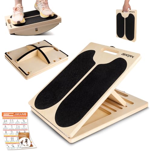 3-in-1 Slant Board & 180°/360° Balance Board, Portable 6 Angle Adjustable Calf Stretcher with Training Poster, Anti-Slip 300LBS Wobble Board for Physical Therapy, Standing Desk & Core Strength
