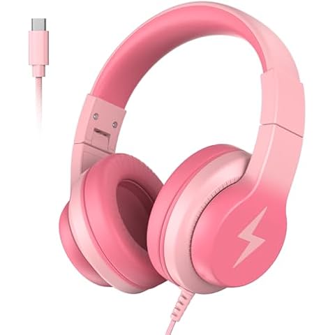 Candy Bila Kids Headphones for School, USB C Headphones for Kids, 85dB Volume Limiter, HD Stereo Sound, Comfortable Fit, Adjustable & Foldable, Ideal for Learning/Travel/iPad/Tablet/PC,Gradient Pink Cover