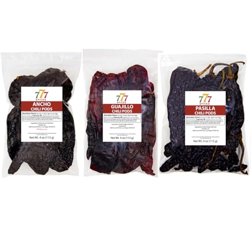 Mexican Chiles 3 Pack Guajillo, Ancho and Pasilla 4oz each. Whole Dried Chili Peppers.