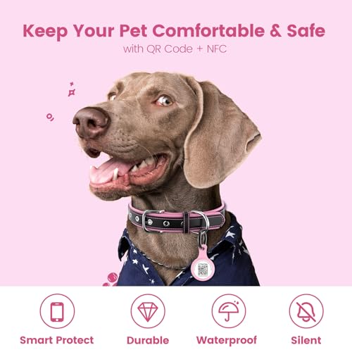 PawView Dog ID Tag with QR Code & NFC, Silent Silicone Dog Name Tags Personalized for Pets - Scan QR for Instant Location Alert, Emergency Contact and Modifiable Pet Profile (Pink)