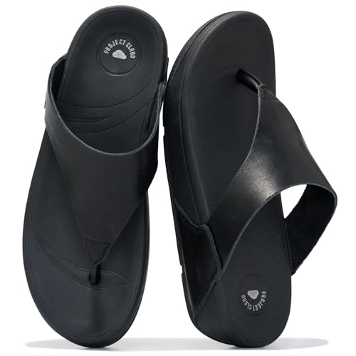 Image of Project Cloud Genuine Leather Women's Sandals - Thong Flip Flops with Plush Soft Insole, Arch Support & Non Slip Outsole - Comfortable Beach & Summer Slides