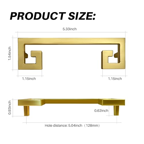 image for Sovigee 2pcs Cabinet Handles 128mm (5 inch) Gold, Chinese Style Huiwen