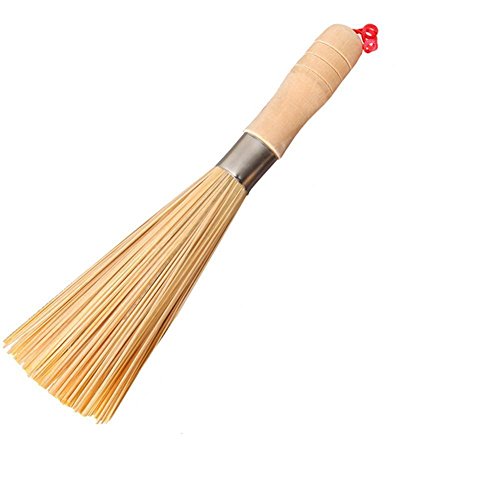 erioctry Bamboo Wok Cleaning Whisk Brush, Kitchen Cookshop Wok Pan Pot Cleaning Whisk Brush with Comfortable Handle