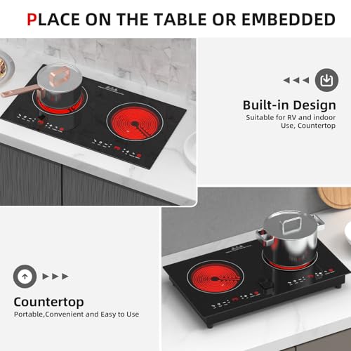 Image of 2400w Electric Cooktop, 24 inch Electric Stove 2 Burner Hot Plate Built-in Double Burner Cooktop with LED Touch Screen,9 Heating 9 Temperature,Kids Lock & Timer,Suitable for all Pans