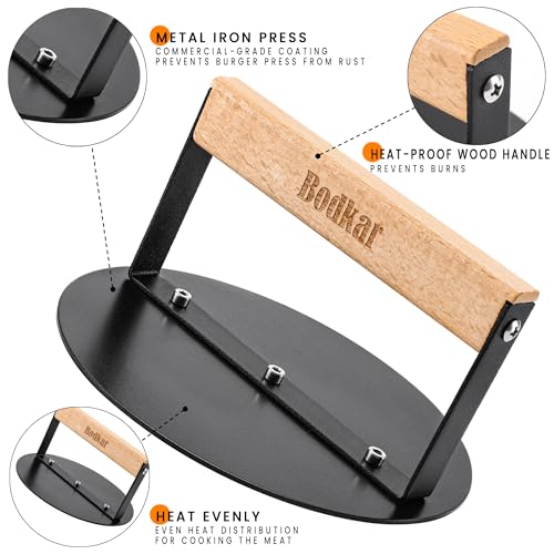 image for bodkar Smash Burger Press 6 inch, Round Burger Smasher Grill Press for