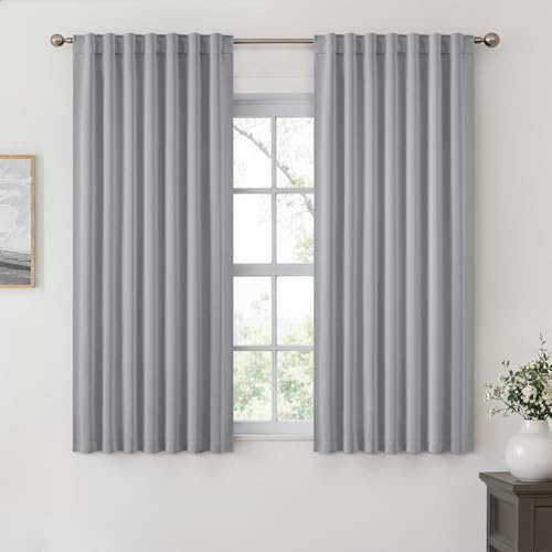Image of ANRODUO Light Grey Back Tab Blackout Curtains 54 Inch Long 2 Panels | Rod Pocket,Thermal Insulated Room Darkening Light Blocking Curtains for Living Room Bedroom Privacy,W42xL54