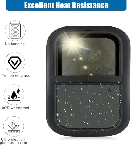 Image of Vertical RV Window, 18 inch W x 18 inch H Tinted Sliding RV Window with Net Screen and Trim Ring, Suitable for 1-1 /8 inch Thick Walls, DOT Approved