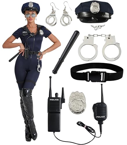 Maxim Party Supplies Women's Police Officer Costume, 9-Piece Set, Navy Blue Law Enforcement Uniform with Accessories (Medium)