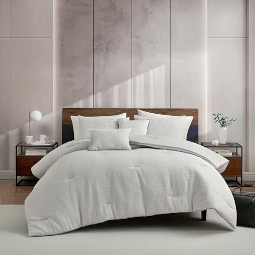 Parure de lit texturée Kenneth Cole en tissu lisse gris de qualité supérieure lit double - 4