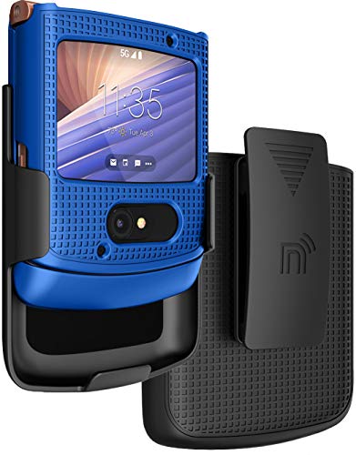 Case with Clip for Motorola RAZR 5G Flip Phone, Nakedcellphone [Cobalt Blue] Hard Shell Slim Cover with [Rotating/Ratchet] Belt Hip Holster Holder Combo for Moto RAZR 5G Flip Phone (2020) XT2071