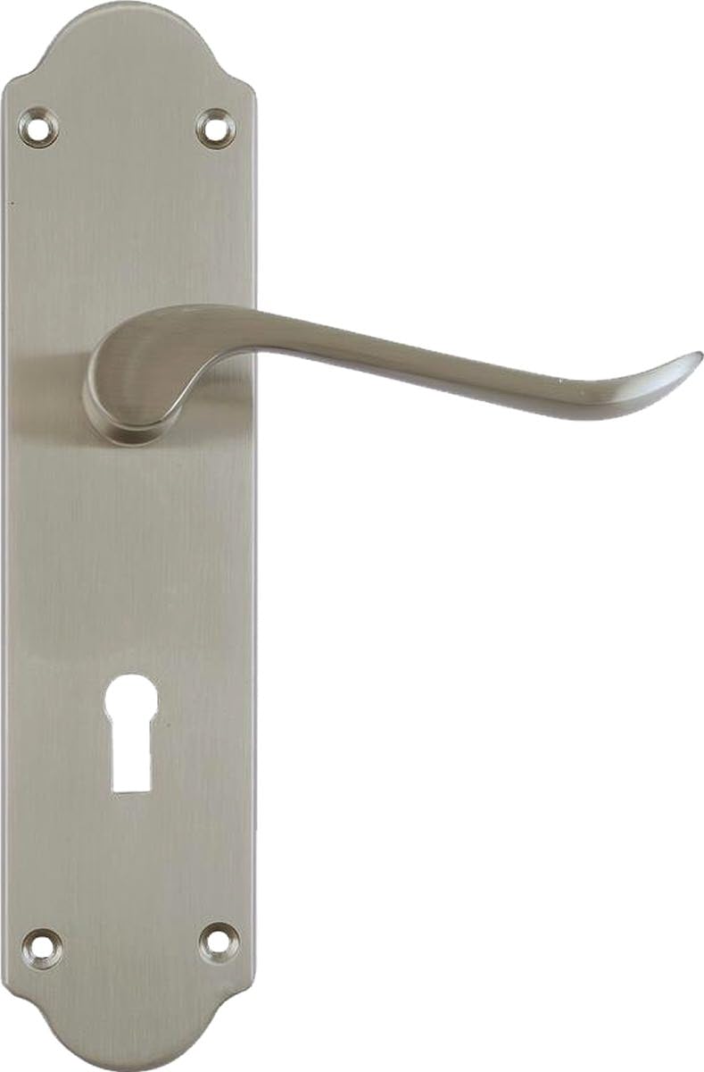 Architectural Hardware Satin Nickel Howdens Bertelli Chrissi Shaped Door Handles 1 Pair (Sash Lock Door Handle Set)