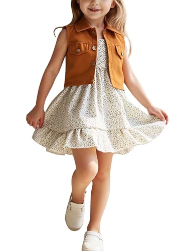 2PCS Girls' Floral Dress Set - Preschool Spring & Autumn Outfits for Ages 3-7 | Soft Cotton Play Dress + Matching Cardigan