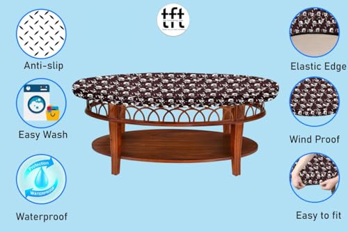 Image of The Furnishing Tree Elastic Oval Center Table Cover WxL 14x24 in Inches Polyester Floral Pattern Brown