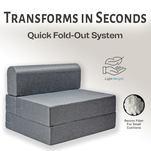 Image of Amazon Brand - Solimo 2 Seater Sofa Cum Bed 6x3 Feet with 2 Cushions, 3 in 1 Convertible Sofa Lounger, Portable Foldable Foam Mattress with Washable Cover for Living Room Bedroom - Grey