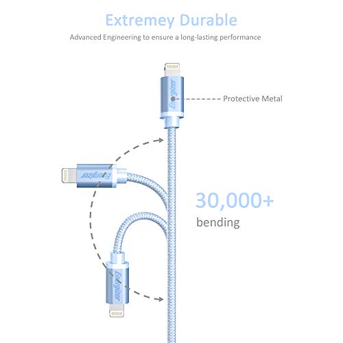 Energizer Iphone Charger Lightning Cable 6Ft Mfi Fast Charging Sync & Charge Apple Smartphone Cord, Swiss Blue Nylon Braided 6 Feet #TOP4