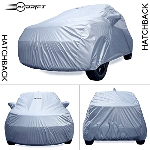 Image of NEODRIFT 'SilverTech' All Weather Protection Car Cover for Tata Altroz - Dust, Waterproof, Durable Cover - Triple Stitched Elastic Grip with Mirror and Antenna Pocket - Silver