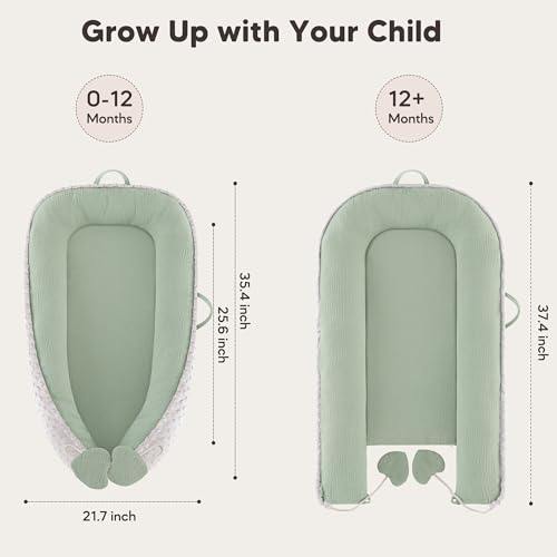 Image of Baby Lounger - Infant Lounger Pillow for Newborn 0-24 Months, Soft, Breathable & Portable Baby Lounger Pillow for Boys & Girls, Cozy Baby Floor Seat for Home & Travel (Green)