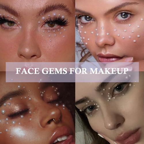 Image of NOOEPC 660Pcs Resin Face Gems Hair Gems, 3 /4 /5 /6 mm DIY Self-Adhesive Rhinestones, Pearl /Clear Rhinestone /Ab Rhinestone for Makeup, Crafts