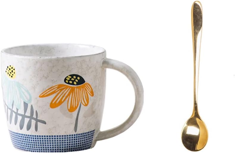 Creative Ceramic Mug Large Capacity Breakfast Cup Retro Milk Coffee Cup Hand-painted Flower With Handle(A) ()