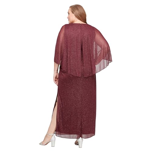Image of S.L. Fashions Women's Long Glitter Mesh Capelet Gown with Side Slit, Wedding Guest, Formal Dress (Plus Size)