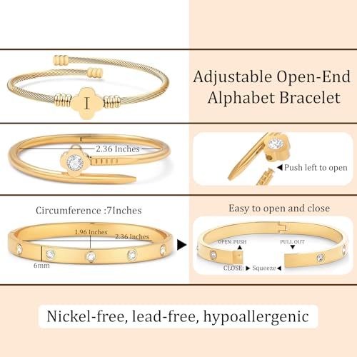 Bnnqii 14K Gold Plated Personalized Flower Bracelet Set with Initial Charm Trendy Stackable Jewelry for Women (style1 I) by Bnnqii - Used condition - Image 4