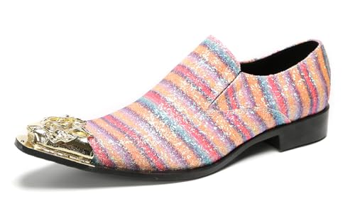 Santimon Men's Slip On Penny Loafers - Genuine Leather Moccasins Western Shoes with Metal-Tip Toe for Tuxedo Wedding & Prom Party