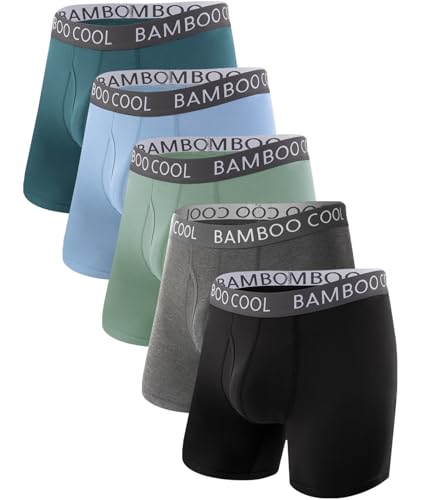 Image of BAMBOO COOL Men's Ultra ComfortSoft Underwear, Moisture Wicking & Breathable No Ride Up Boxer Briefs with Fly, Multipack