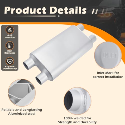 Image of A-KARCK Universal Exhaust Muffler 2.25 inch Dual Inlet 2.25 inch Dual Outlet, 23 inch Overall Length Aluminized Steel Aggressive Sound Race Muffler for Cars, Trucks