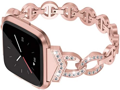TOYOUTHS Bling Strap Compatible with Fitbit Versa/Versa 2/Versa Lite Special Edition Bands Women Stainless Steel Metal Replacement Bracelet with Diamonds Wristband Accessories Rose Gold