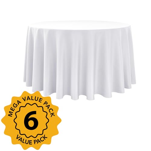 Dailyset 6-Pack White Round Tablecloths, 120 Inches, Stain-Resistant Polyester for 5-6 Ft Round Tables - Washable Table Covers for Weddings, Banquets, Birthday, Parties, Events by Dailyset - Used condition - Image 2