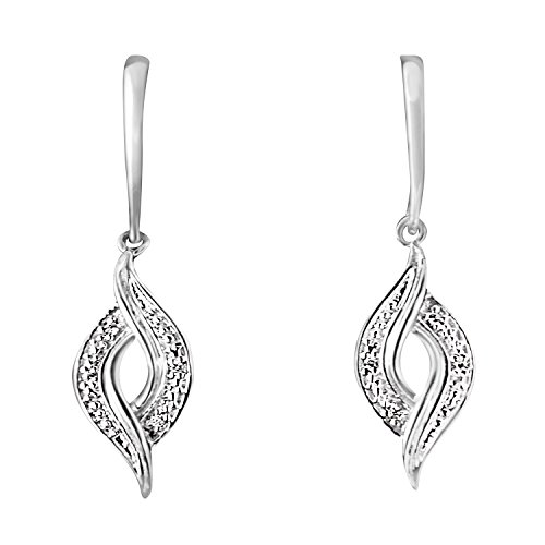 Sterling Silver Round Cut Diamond Drop Earrings (0.05 cttw, H-I Color, I2-I3 Clarity)