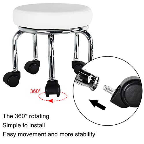 WKWKER Modern Roller Seat PU Leather Low Round Rolling Stool 360° Swivel Small Low Seat with Universal Caster Wheels Foot Stool for Home Office Garage Shop Fitness Sport H：12.4" （White） by WKWKER - Used condition - Image 5