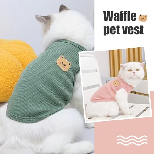Bieiyhe 2er Pack Haustierkleidung für Katzen und Hunde - Baumwolle, Katzenpullover, Waffel, Ärmellos, für kleine bis mittelgroße Hunde und Katzen - Grün + Pink - XL