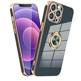 MiaoKeDa ケース 用のiPhone 12 Pro リング 耐衝撃 いphone12Pro リング付き スマホケース TPU 車載ホルダー ストラップホール付き メッキ加工 カバー グレーブルー