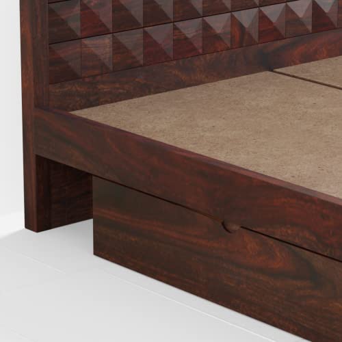 Image of Solid Wood King Size Bed for Bedroom | Wooden Furniture Crafted from Premium Sheesham Wood | Elegant Bedroom Double Bed with 2 Drawer Storage | Walnut Finish (82X75X42 Inches)