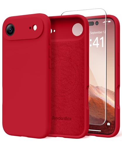 Image of Magnetic for iPhone Air Case, Compatible with MagSafe, [Full Camera Protection][Screen Protector] Silicone Shockproof Protective Phone Case for iPhone 17 Air 6.5 inch, Deep Red
